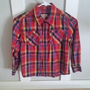 Cherokee Boys Plaid Button-Up Shirt Red Blue Yellow Size 6/7